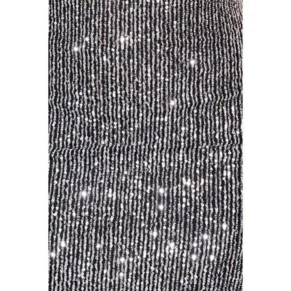 Silver Sequins Long Sleeve One Shoulder Bodycon Mini Dress - Picture 11 of 15
